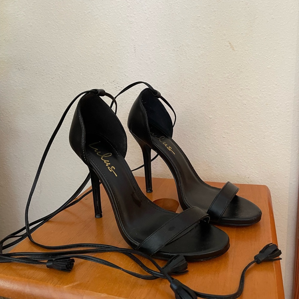 Lulus Black Lace-Up Heels Size 8